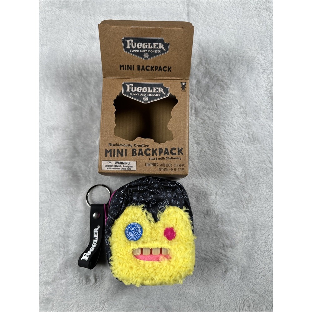 FUGGLER Mini Backpack Keychain Yellow With Stationary, Markers, And Stickers